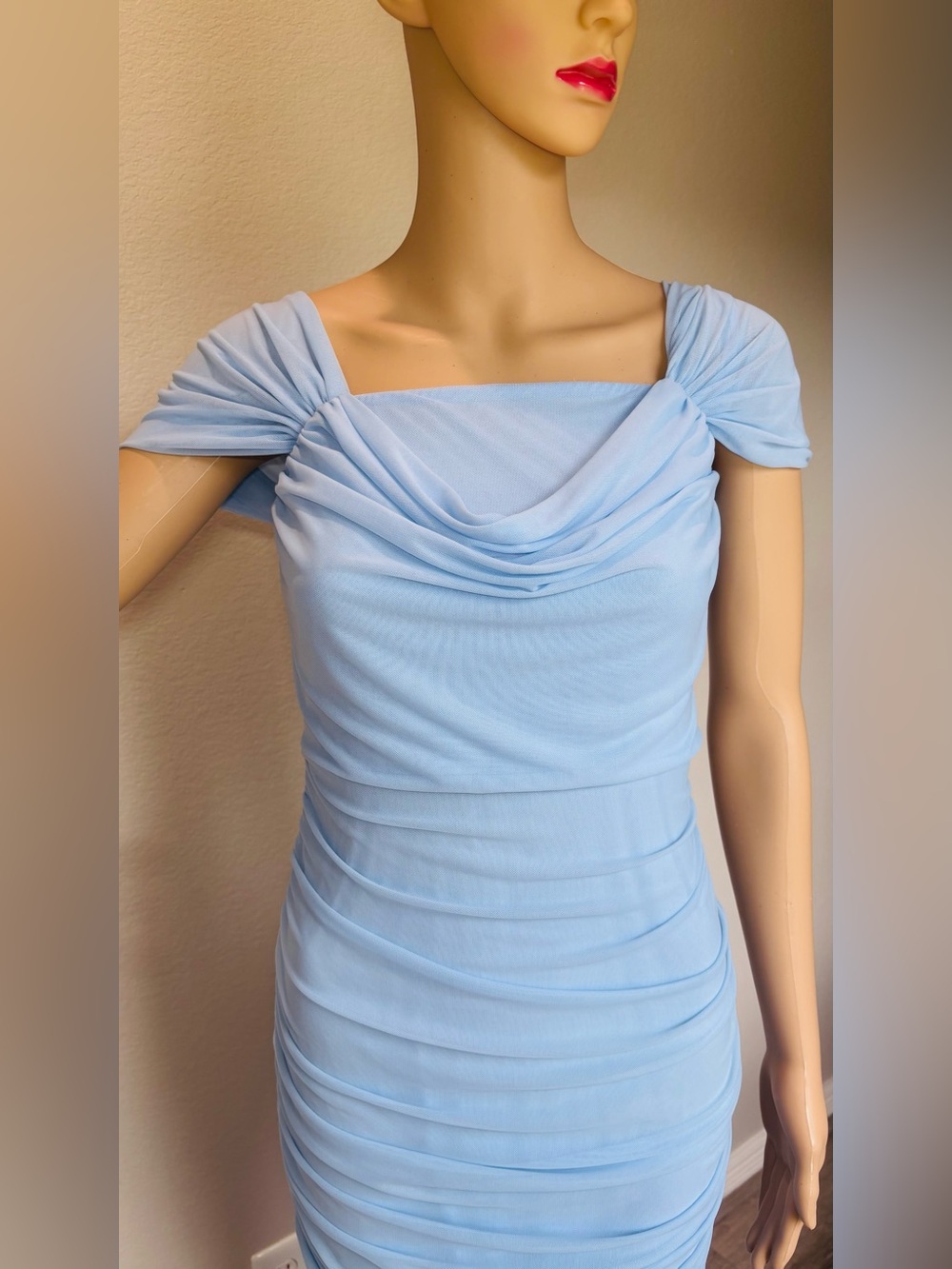 SHEIN Light Blue Ruched Midi Dress Elegant size Large NWOT - Picture 6 of 12
